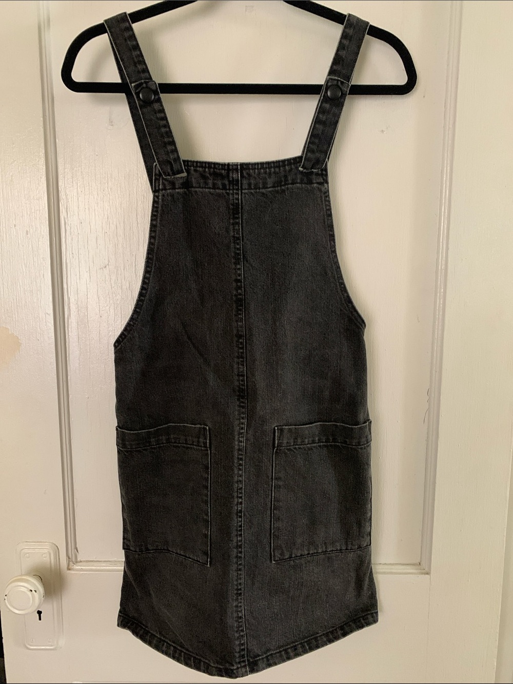 Black Denim overrall Dress with Front Pockets